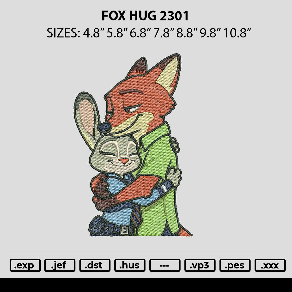 Fox Hug Embroidery File 6 sizes