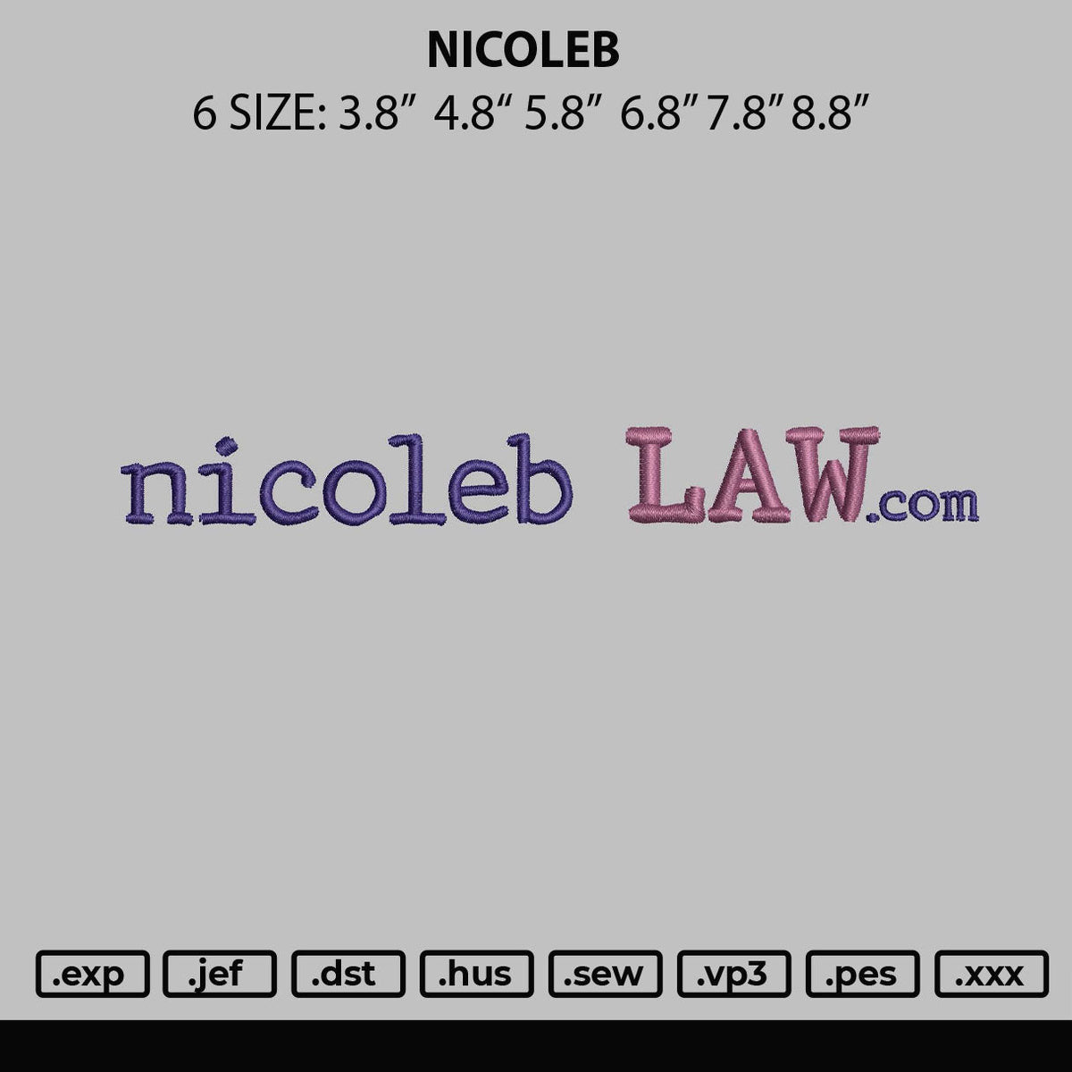 Nicoleb Embroidery File 6 sizes