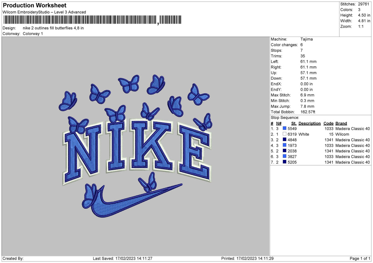 Nike 2 Outlines Fill Butterflies Embroidery File 6 sizes
