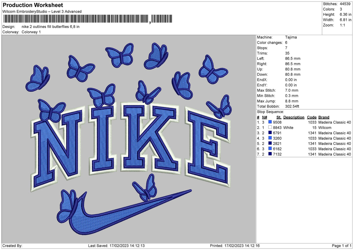 Nike 2 Outlines Fill Butterflies Embroidery File 6 sizes