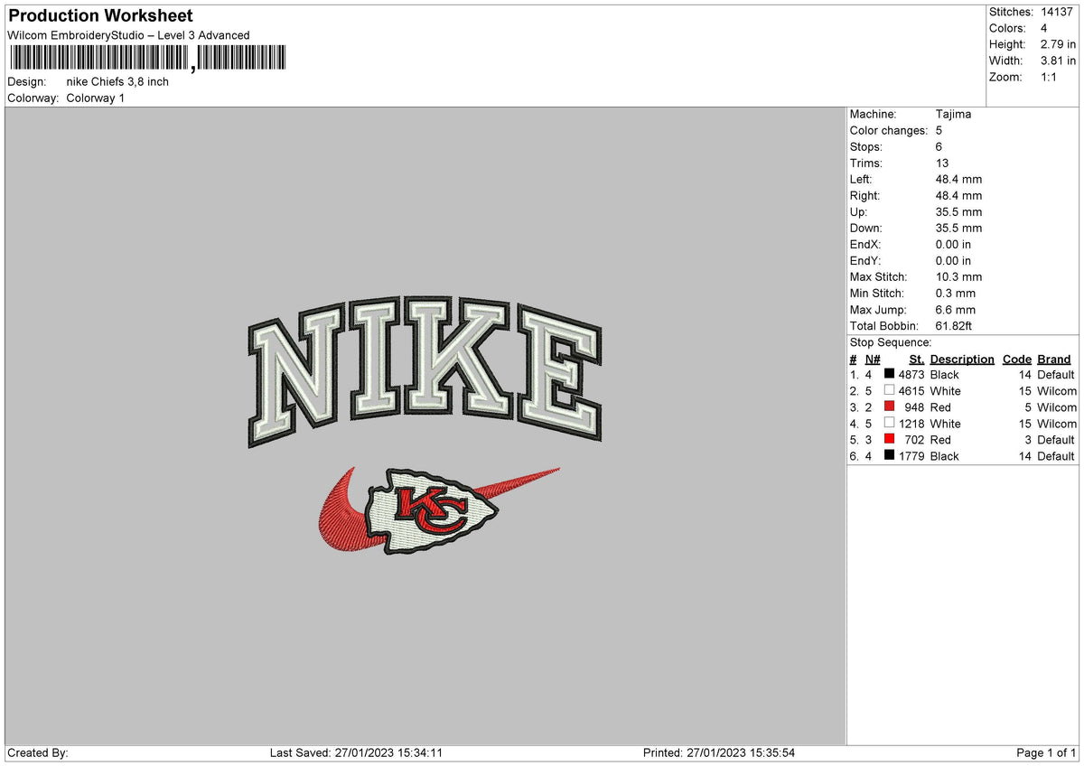 Nike Chiefs Embroidery File 6 sizes