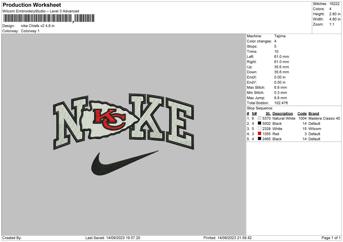 Nike Chiefs Embroidery File 6 sizes