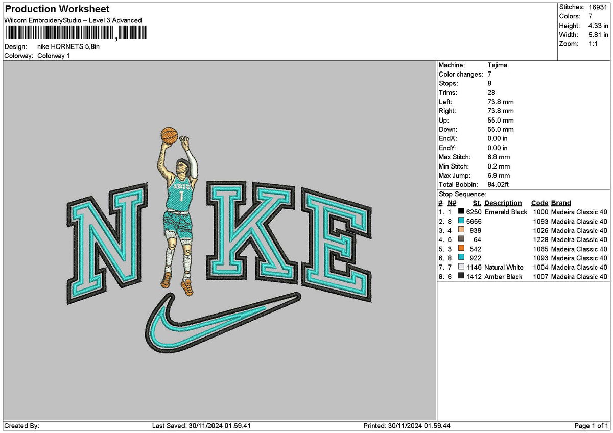 Nike Player 3011 Embroidery File 6 sizes