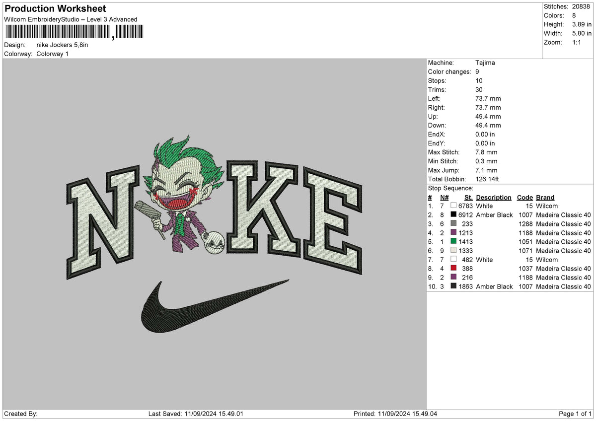 Nike Jokers01 Embroidery File 6 sizes