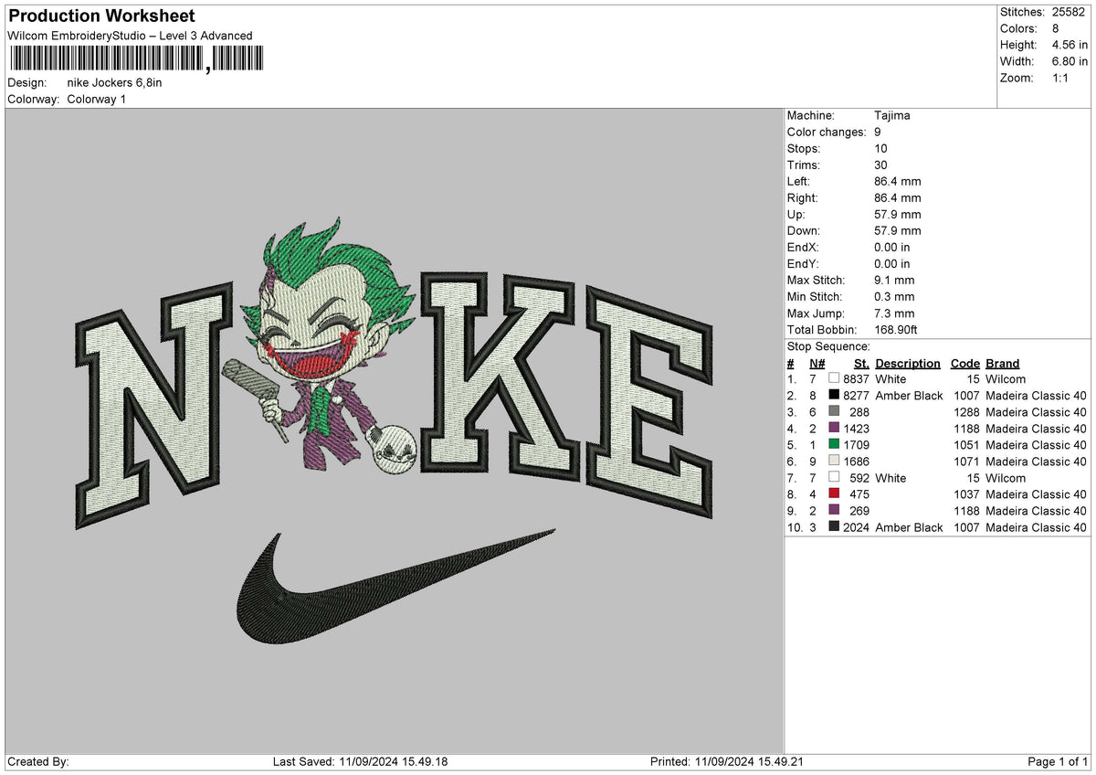 Nike Jokers01 Embroidery File 6 sizes