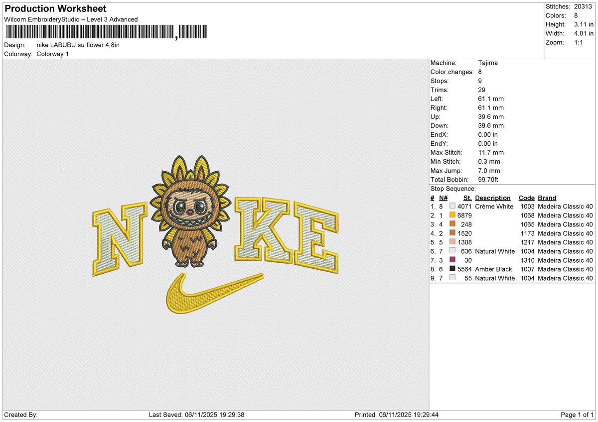 Nike LABUBU Su flower Embroidery File 6 sizes