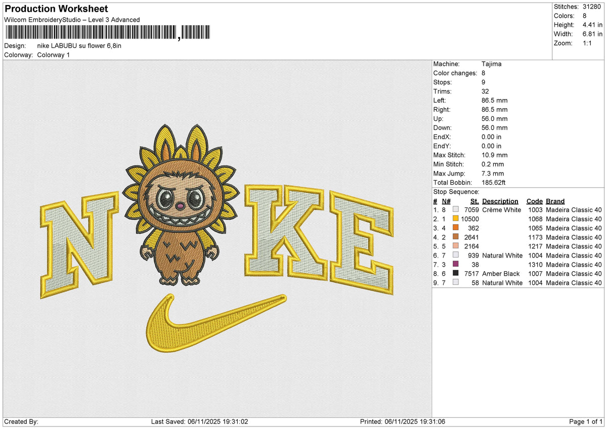 Nike LABUBU Su flower Embroidery File 6 sizes
