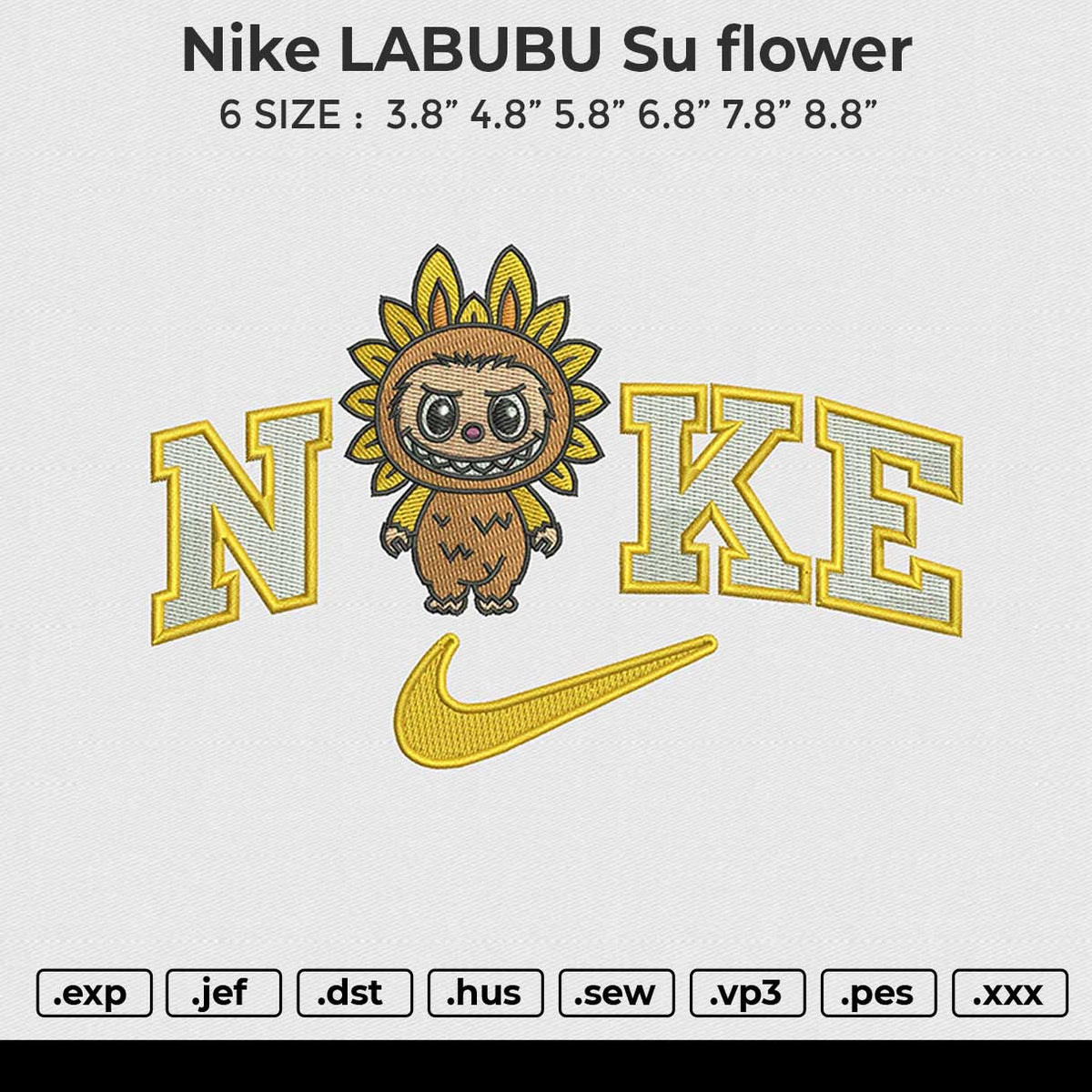 Nike LABUBU Su flower Embroidery File 6 sizes