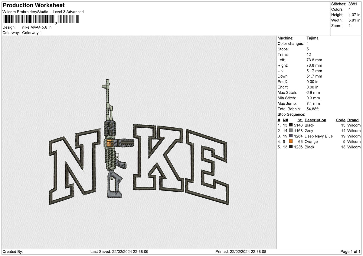 Nike M4A4 Embroidery File 6 size