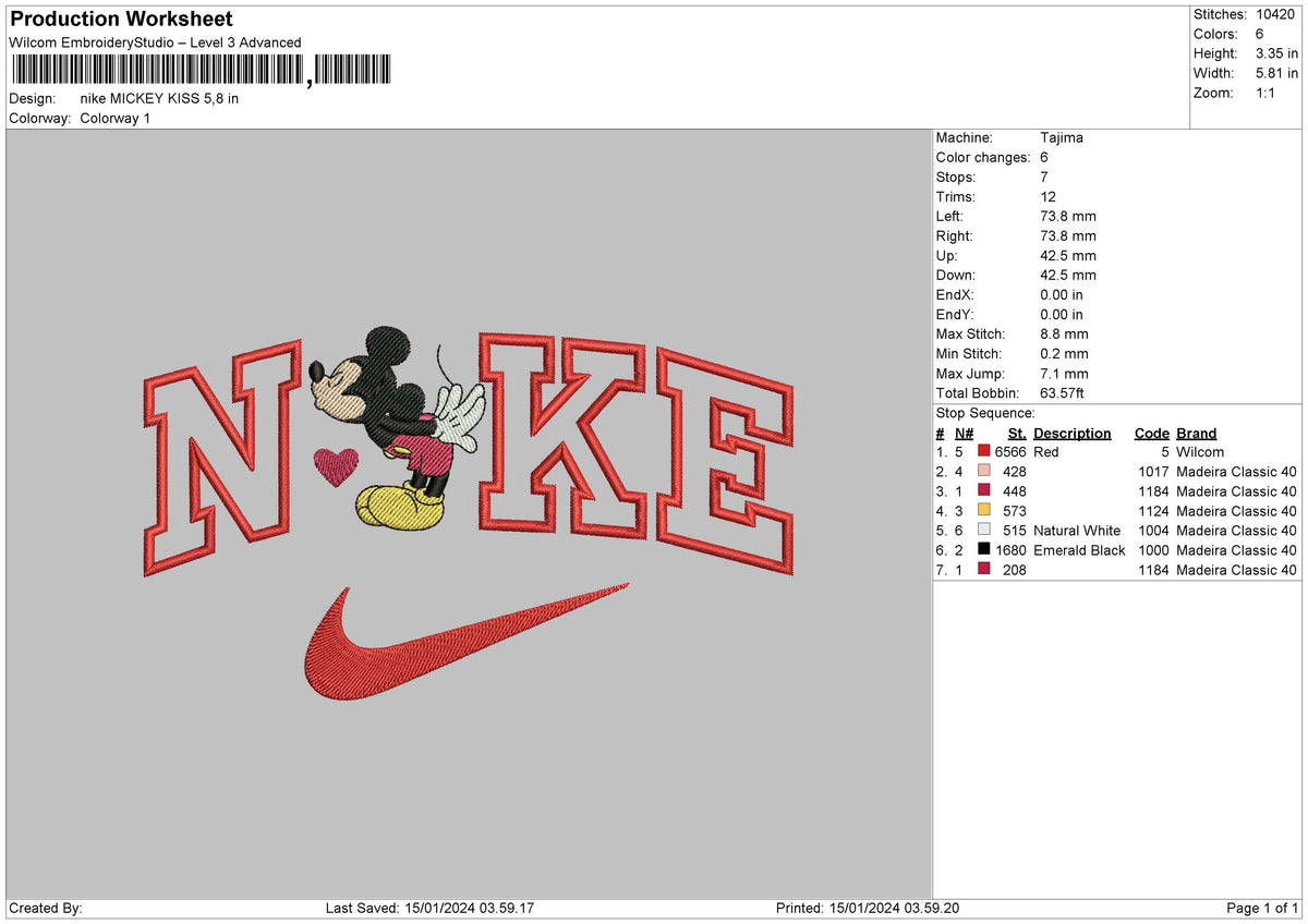 Nike Mickeykiss Embroidery File 6 sizes