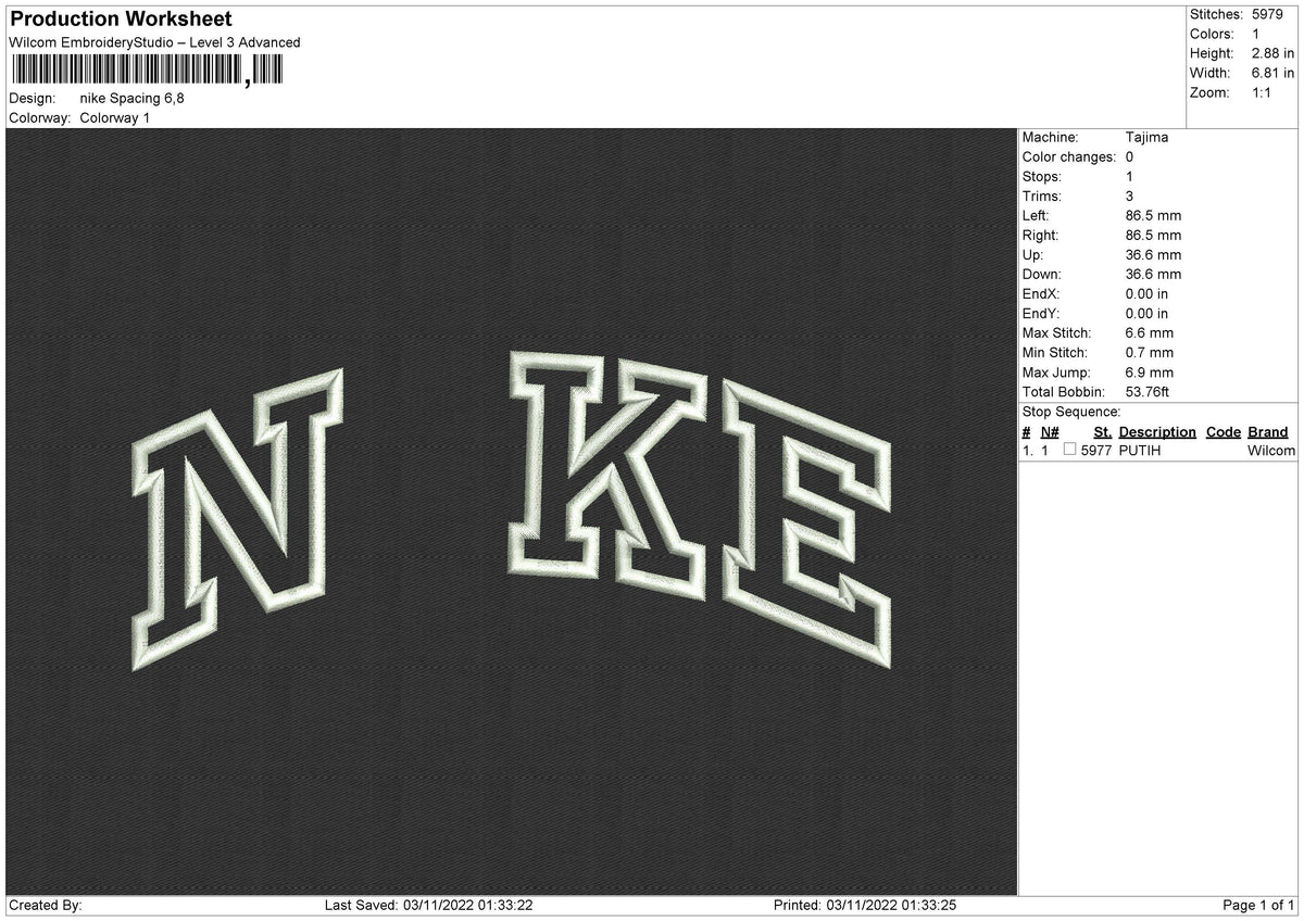 Nike Spacing Embroidery