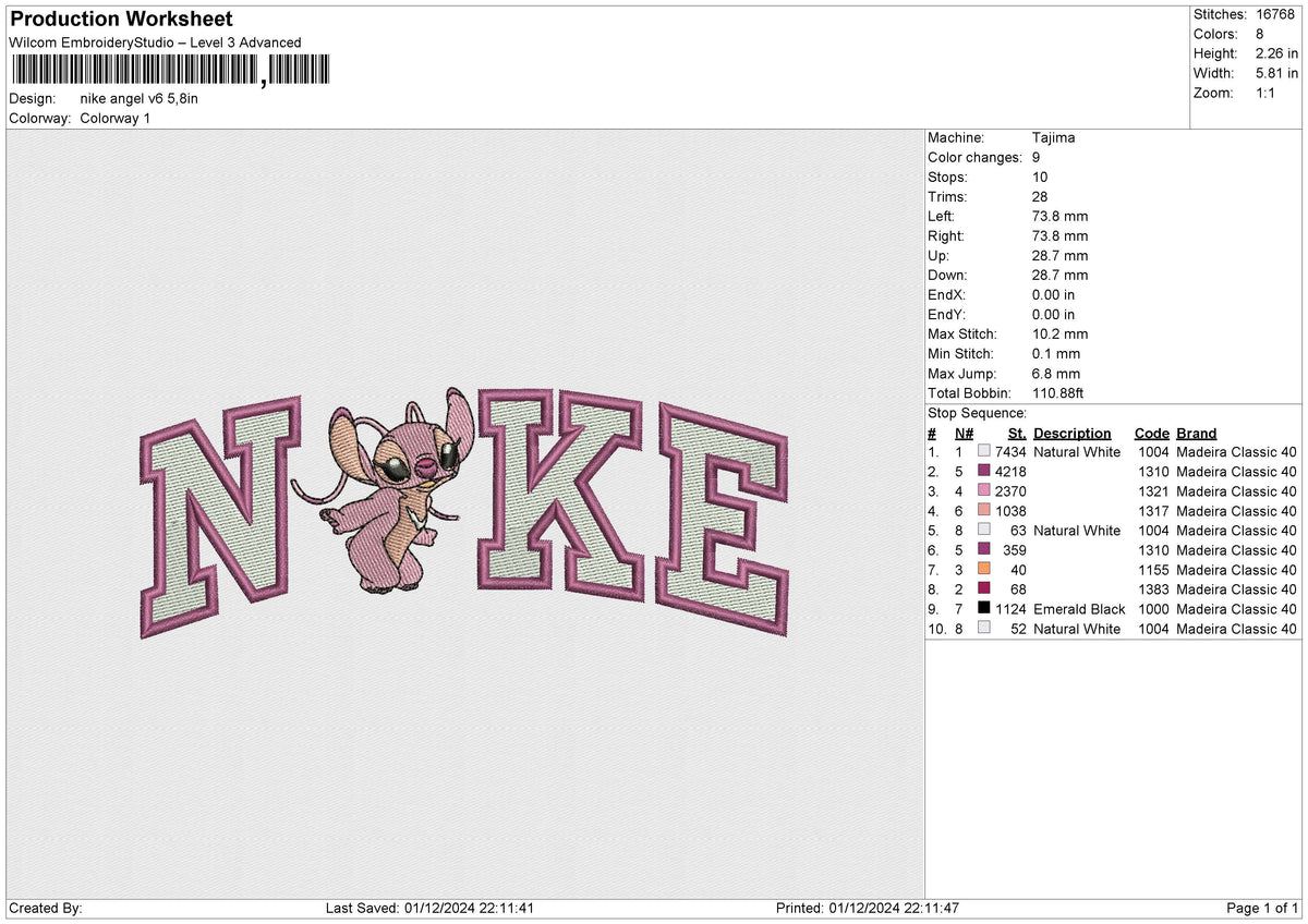 Nike angel v6 Embroidery File 6 size