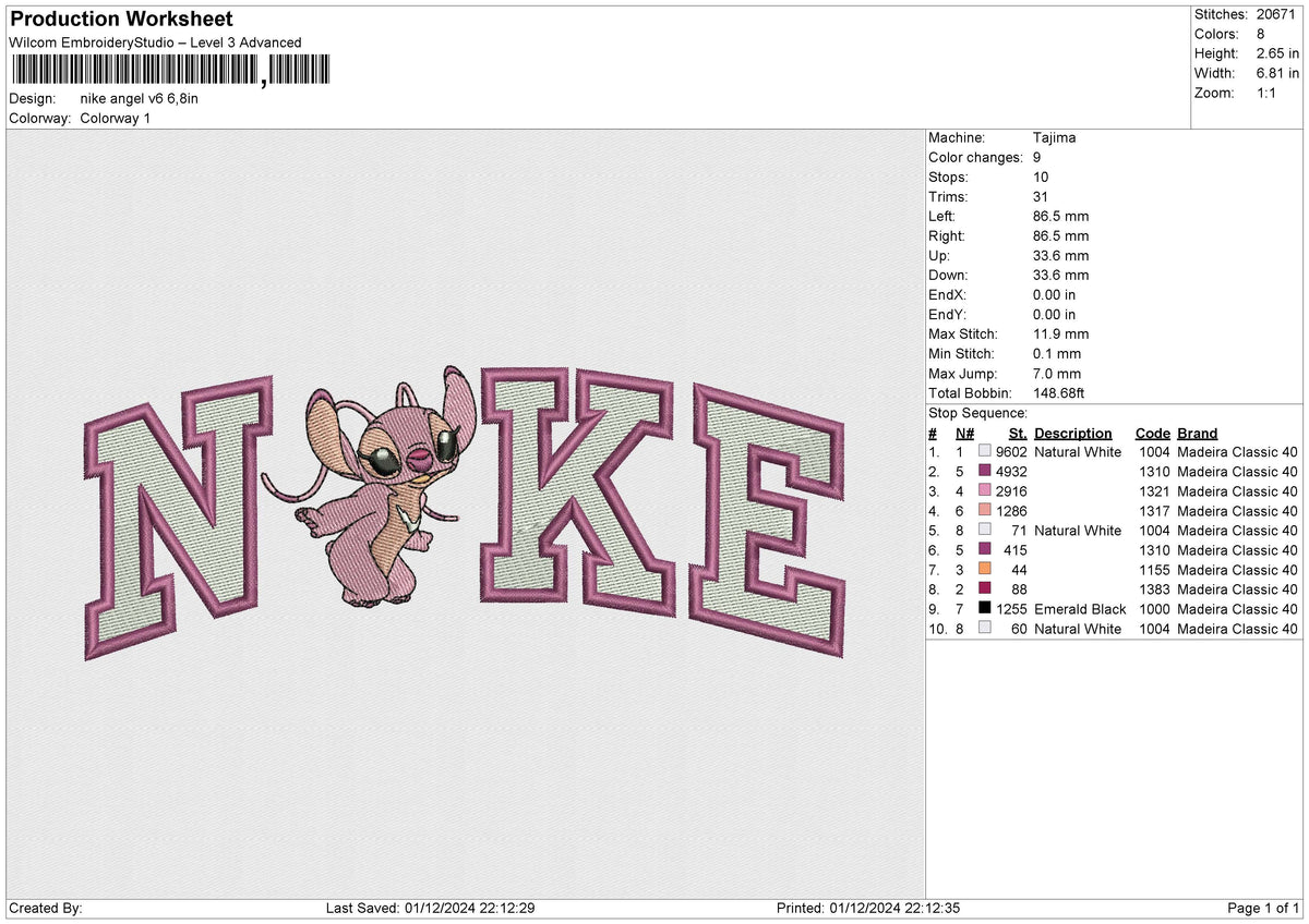 Nike angel v6 Embroidery File 6 size