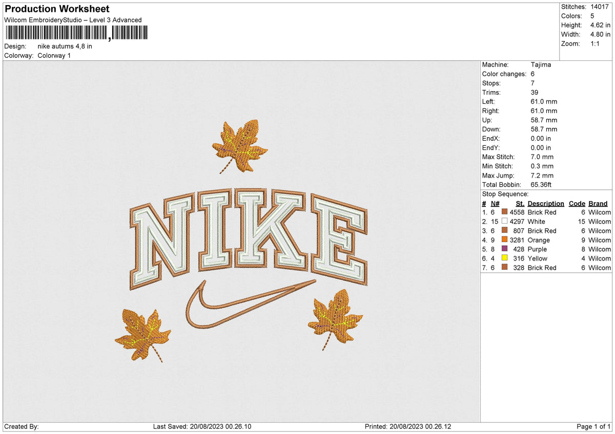 Nike Autums Embroidery File 6 sizes