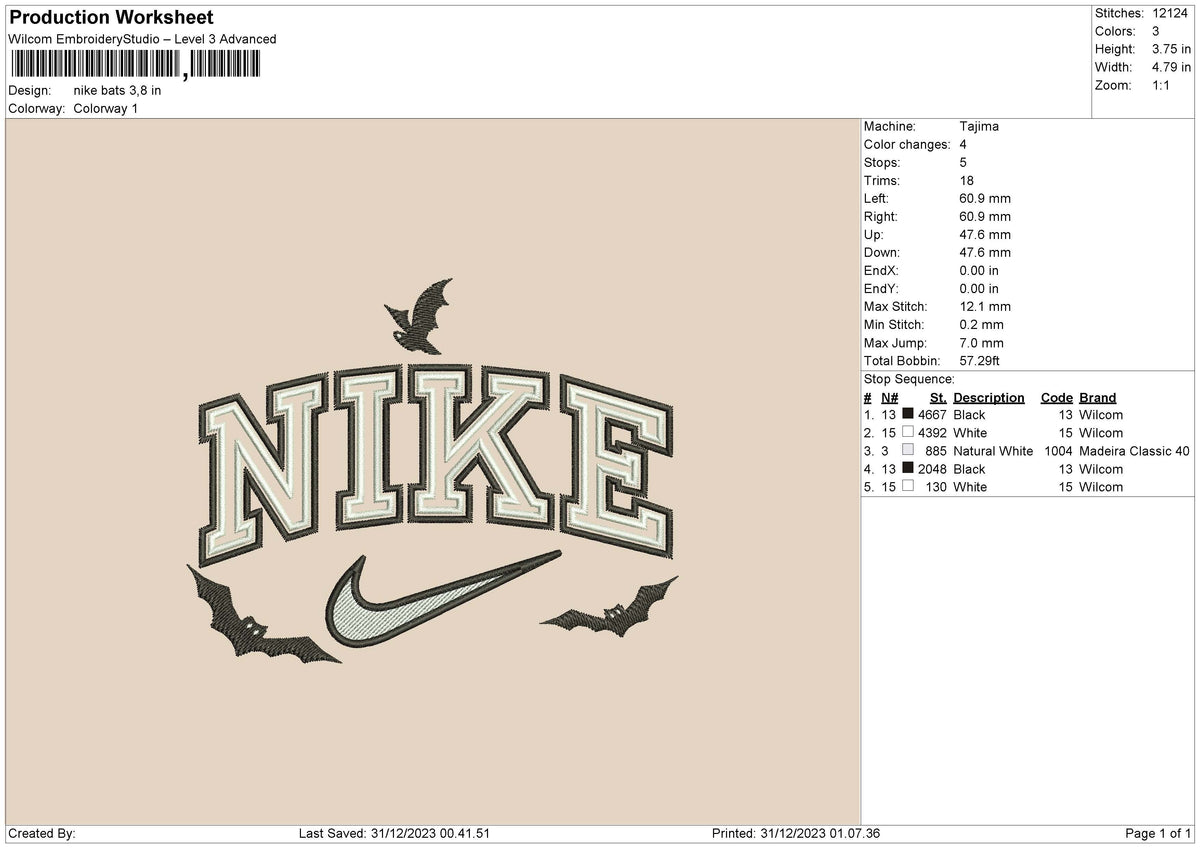 Nike Bats 02 Embroidery File 6 sizes