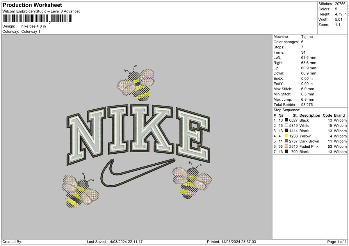 Nike Bee 01 Embroidery File 6 sizes
