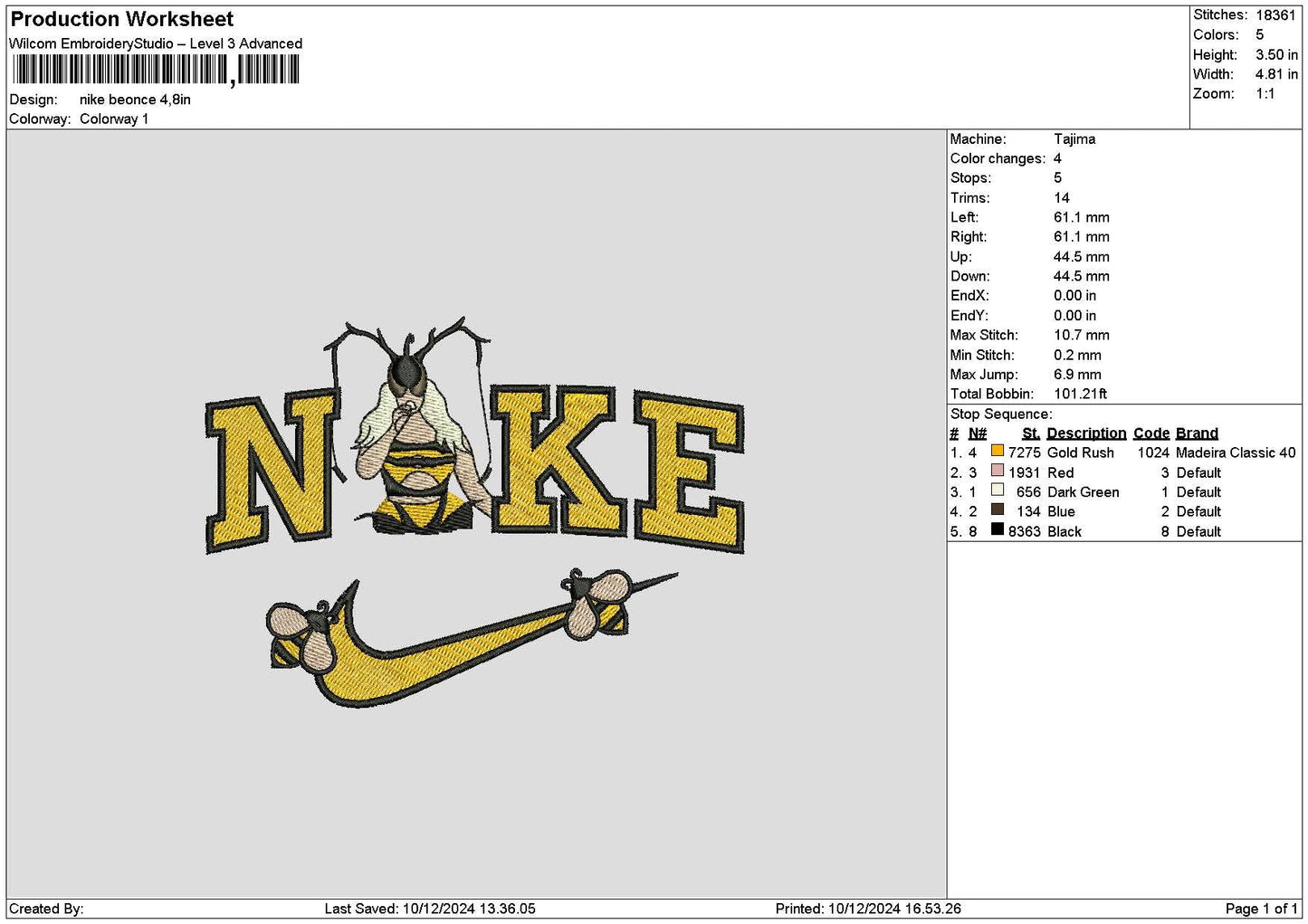Nike Bee 1012 Embroidery File 6 sizes