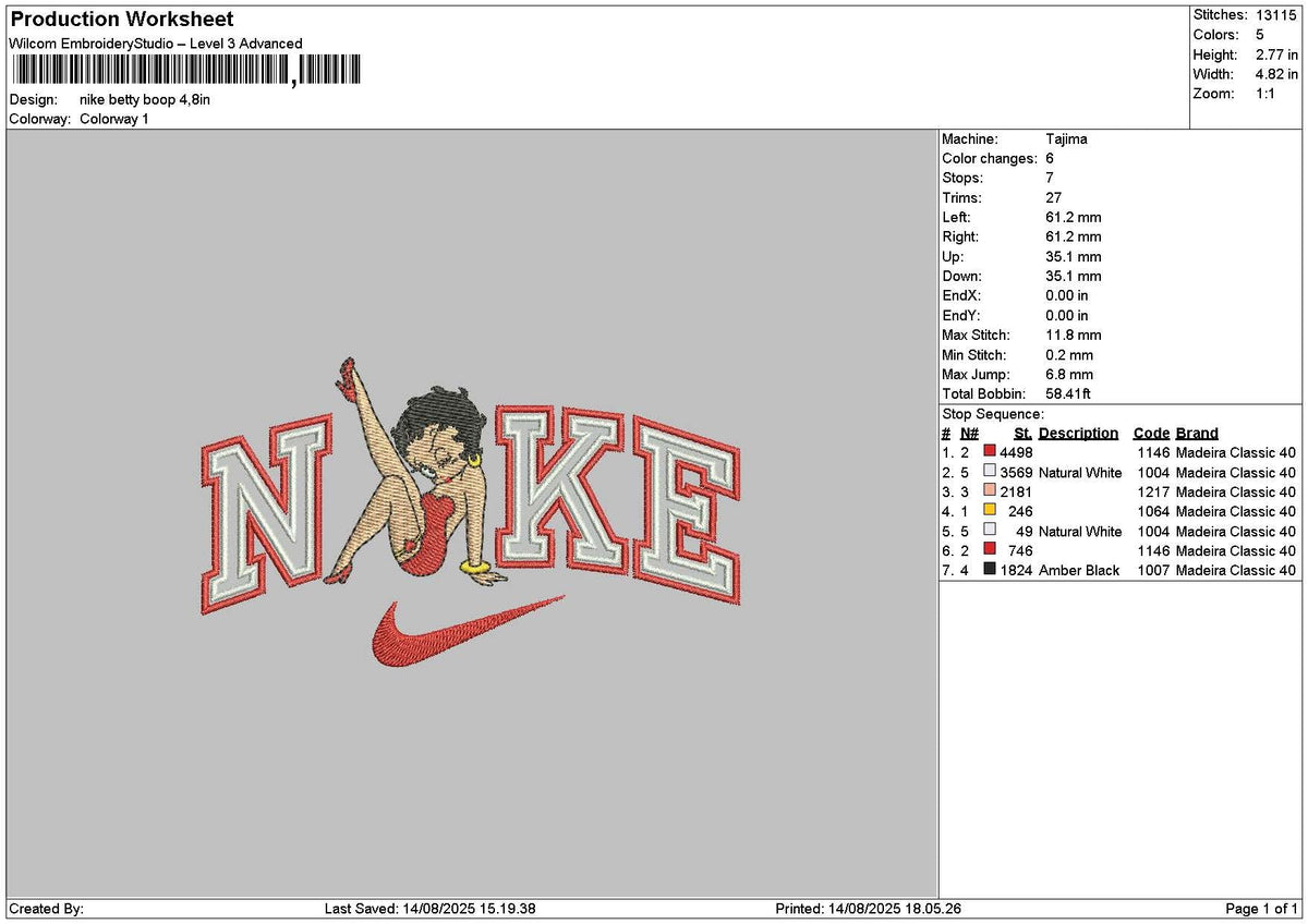 Nike Betty 1408 Embroidery File 6 sizes