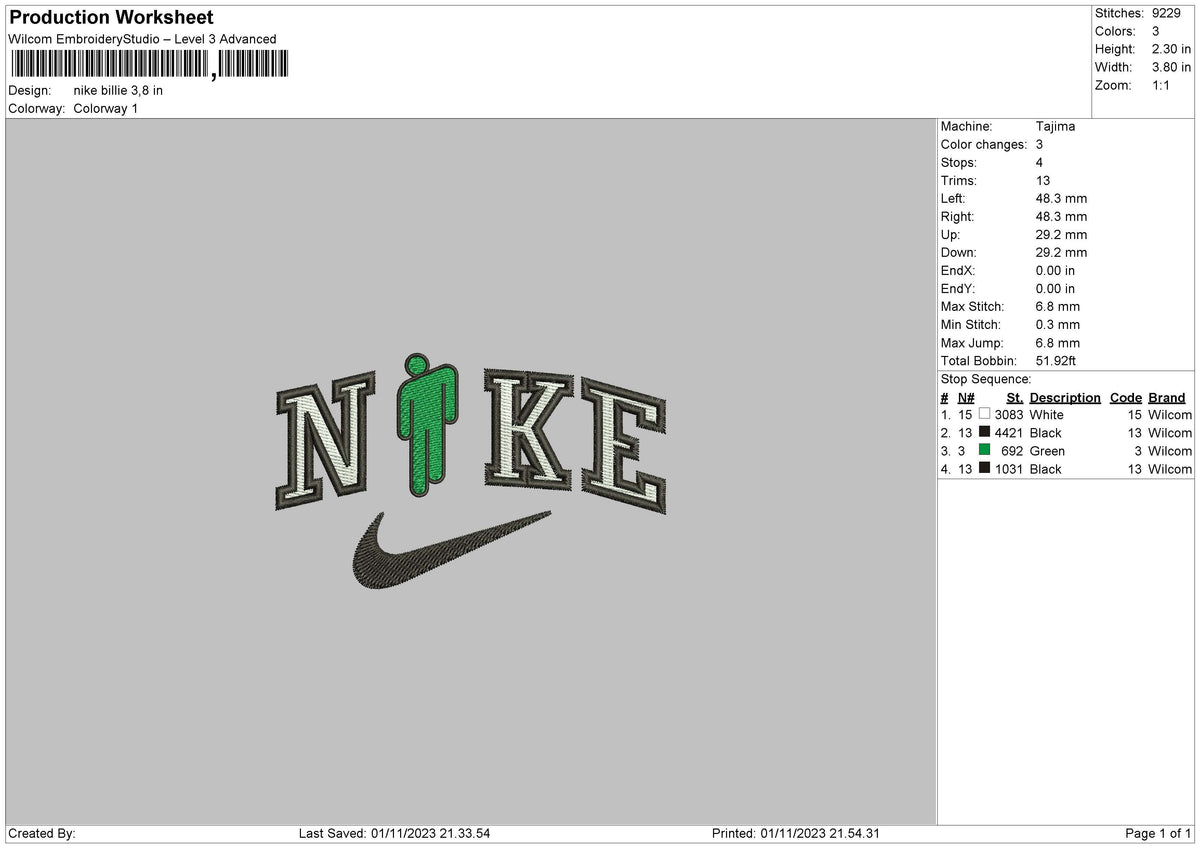 Nike Bill Embroidery File 6 sizes