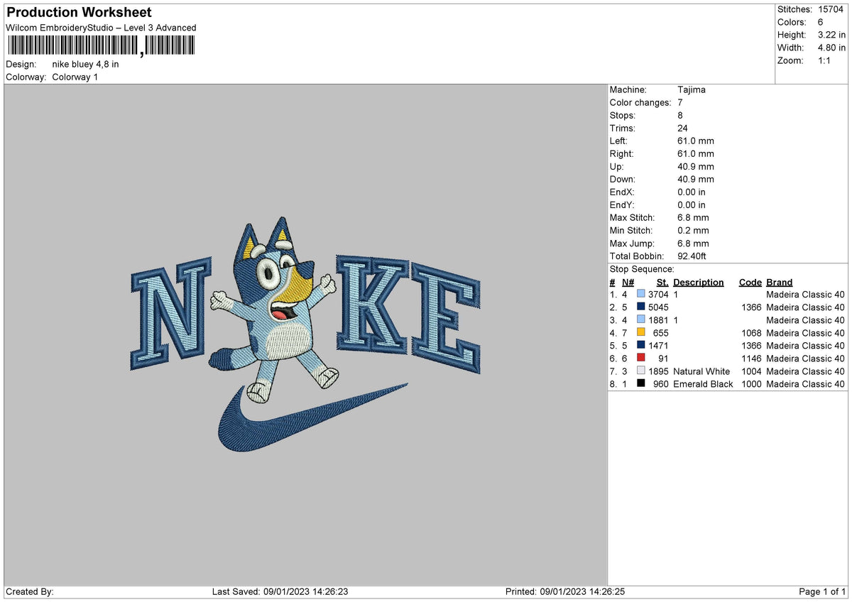 Nike Bluey Embroidery File 6 sizes