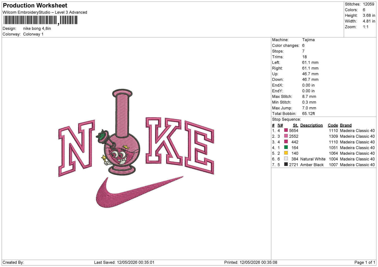 nike bong Embroidery File 6 sizes