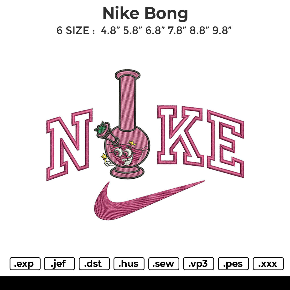nike bong Embroidery File 6 sizes