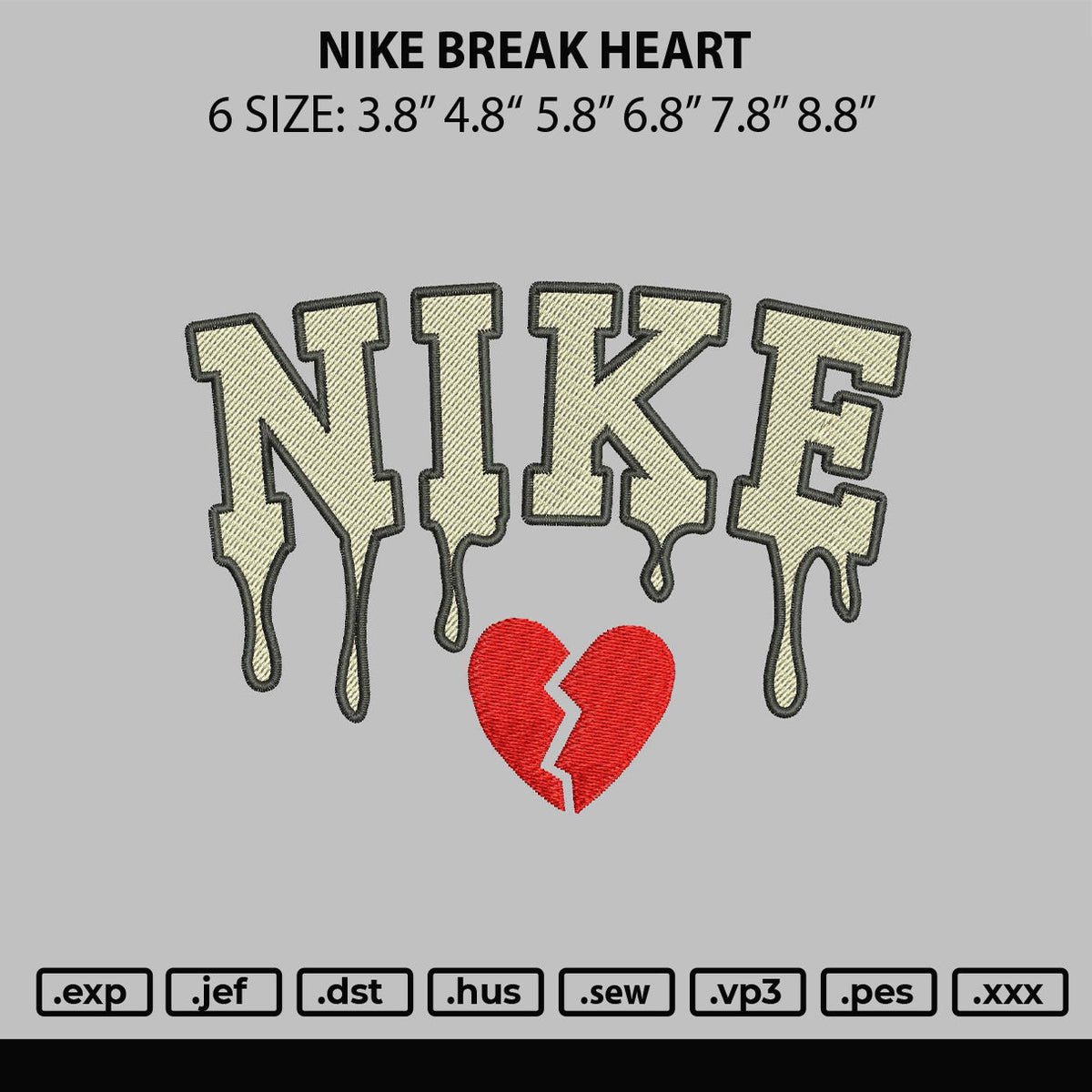 Nike Break Heart Embroidery File 6 sizes
