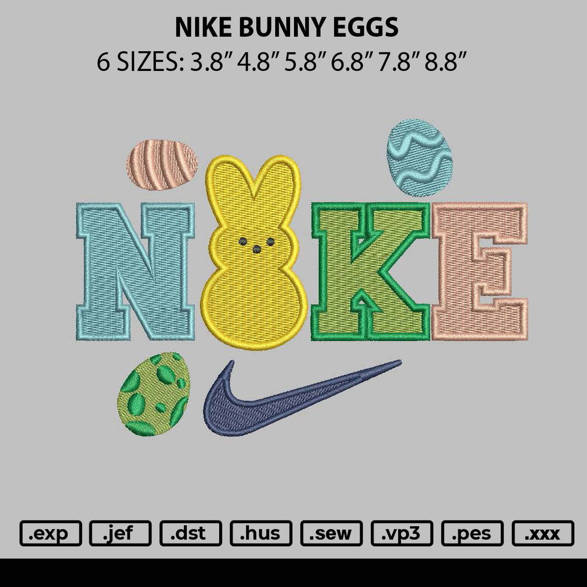 Nike Bunny Eggs Embroidery File 6 sizes