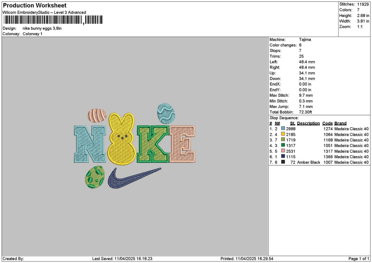 Nike Bunny Eggs Embroidery File 6 sizes