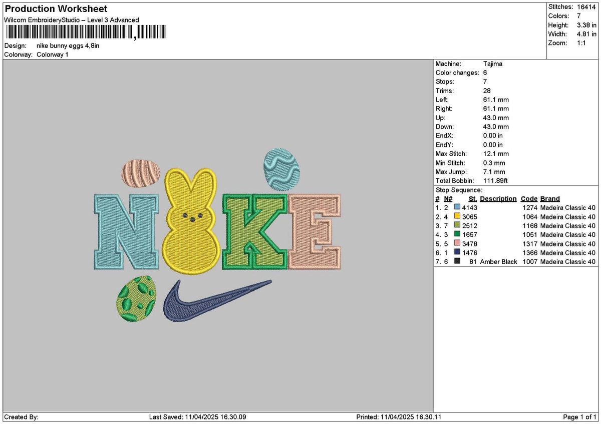 Nike Bunny Eggs Embroidery File 6 sizes