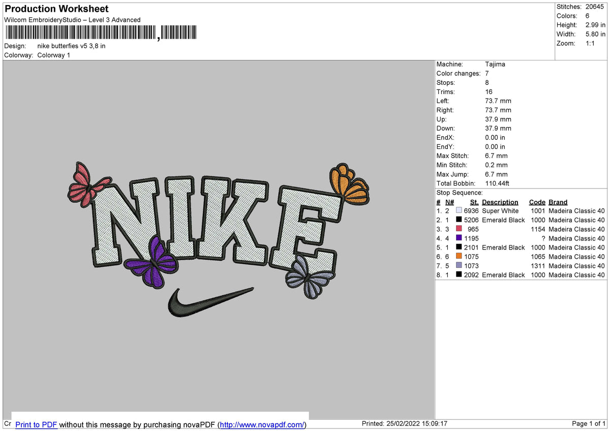Nike Butterfies v5 Embroidery