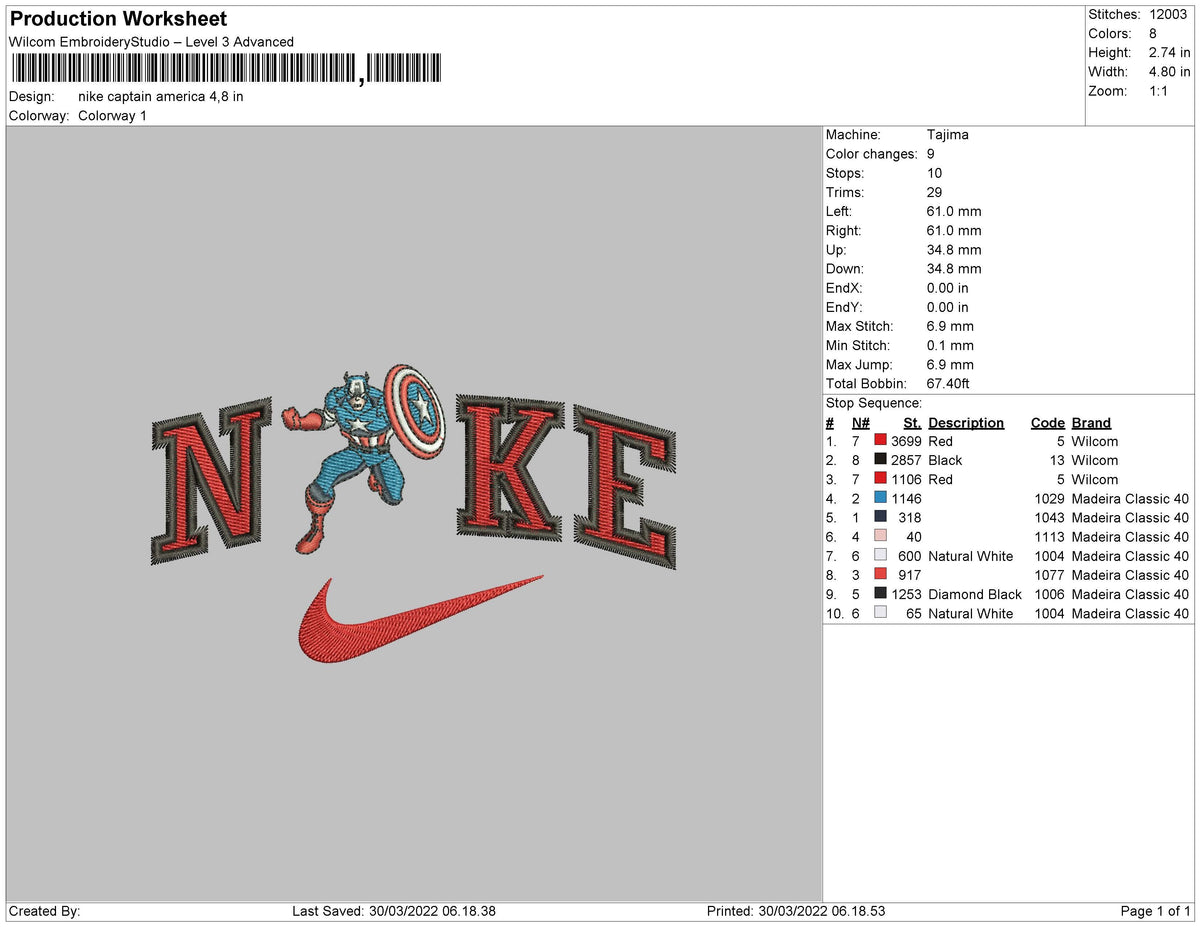 Nike Captain America Embroidery
