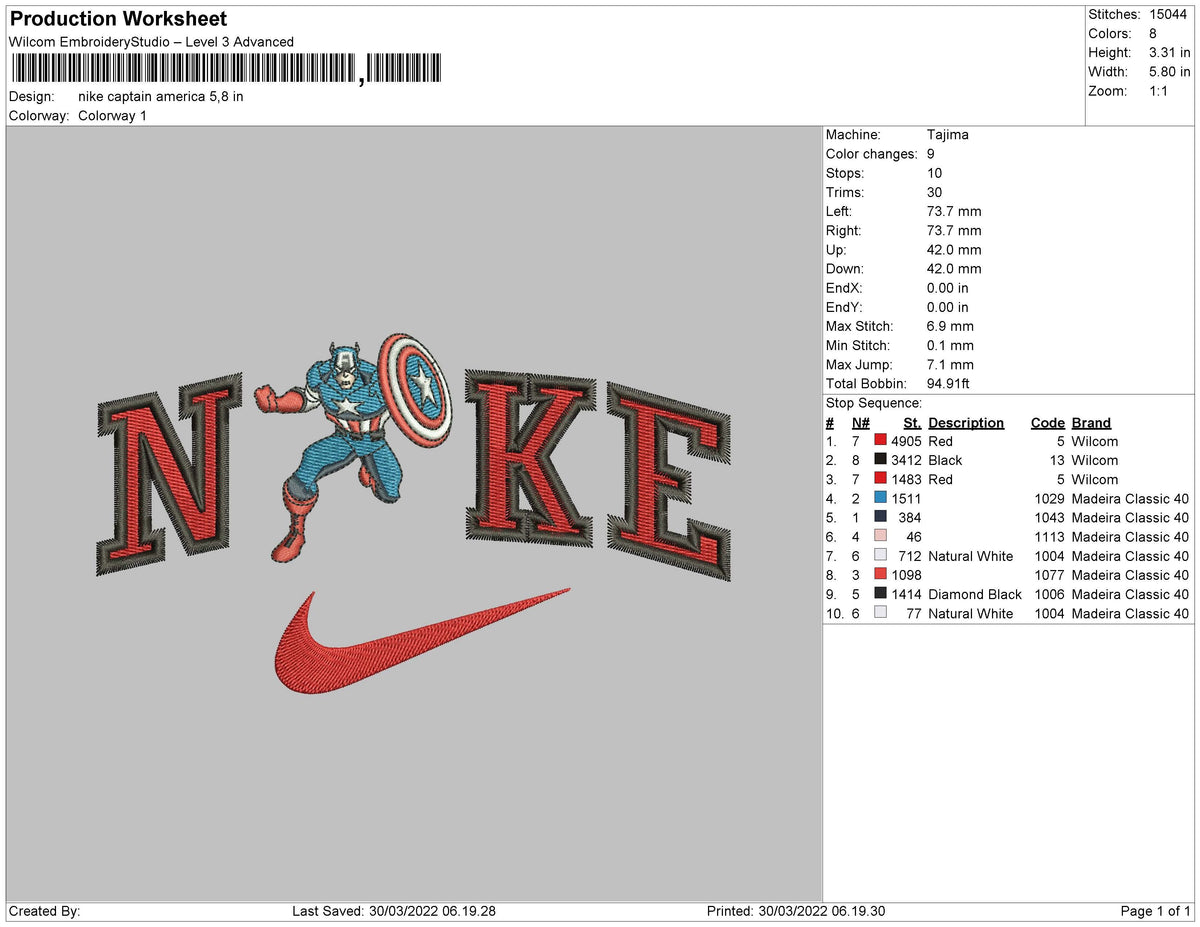 Nike Captain America Embroidery