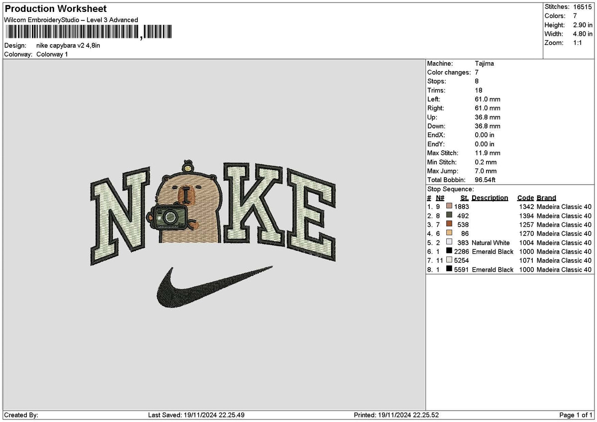 Nike Capybara V2 Embroidery File 6 sizes