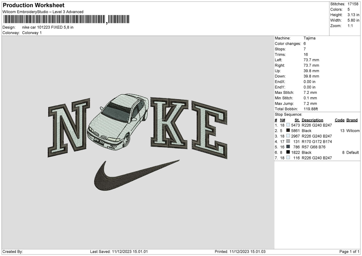 Nike Car 1012 Embroidery File 6 sizes