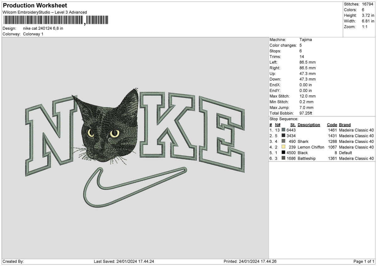 Nike Cat 2401 Embroidery File 6 sizes