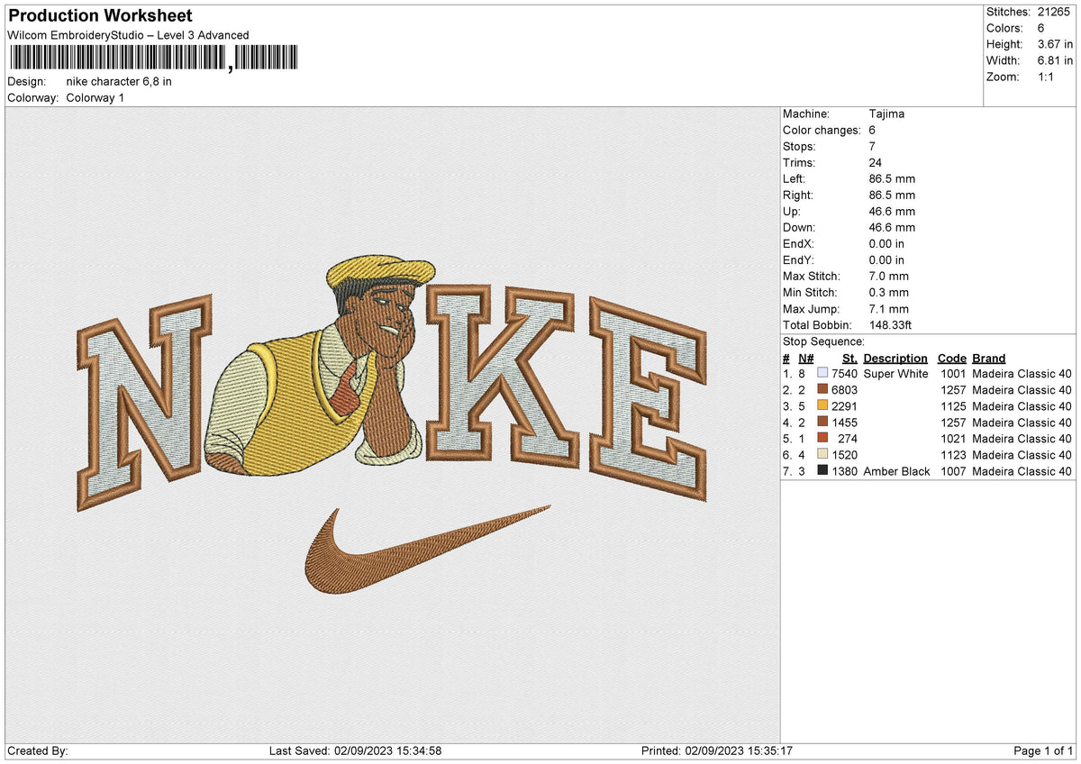 Nike Character Embroidery File 6 size