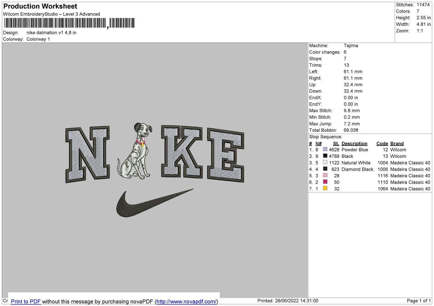 Nike Dalmation v1 Embroidery