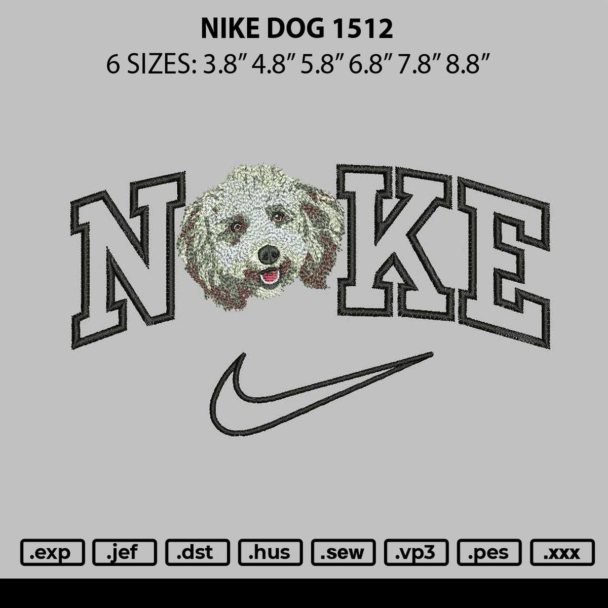 Nike Dog 1512 Embroidery File 6 sizes