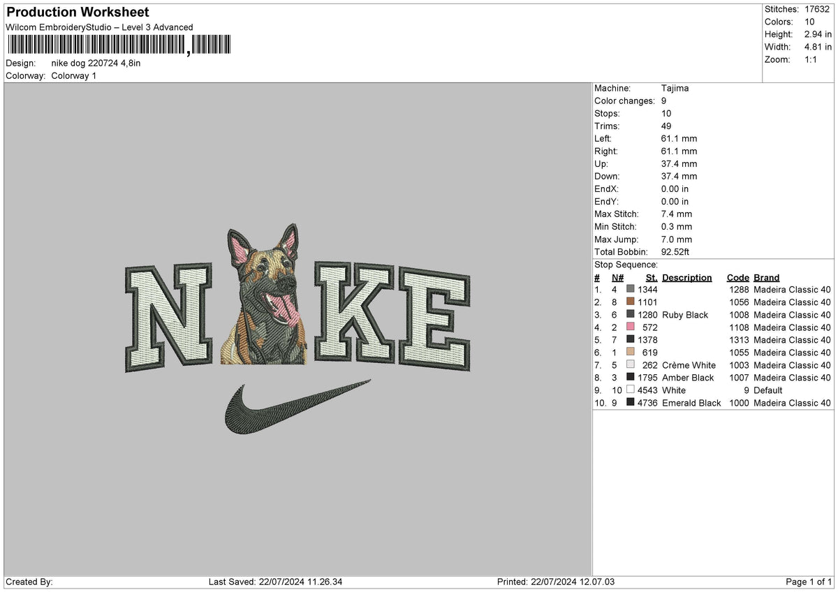 Nike Dog 2207 Embroidery File 6 size