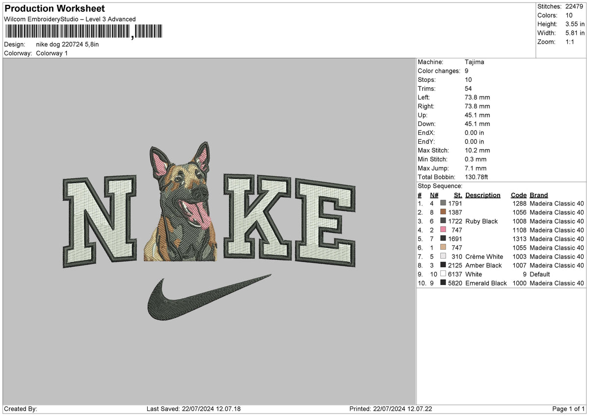 Nike Dog 2207 Embroidery File 6 size