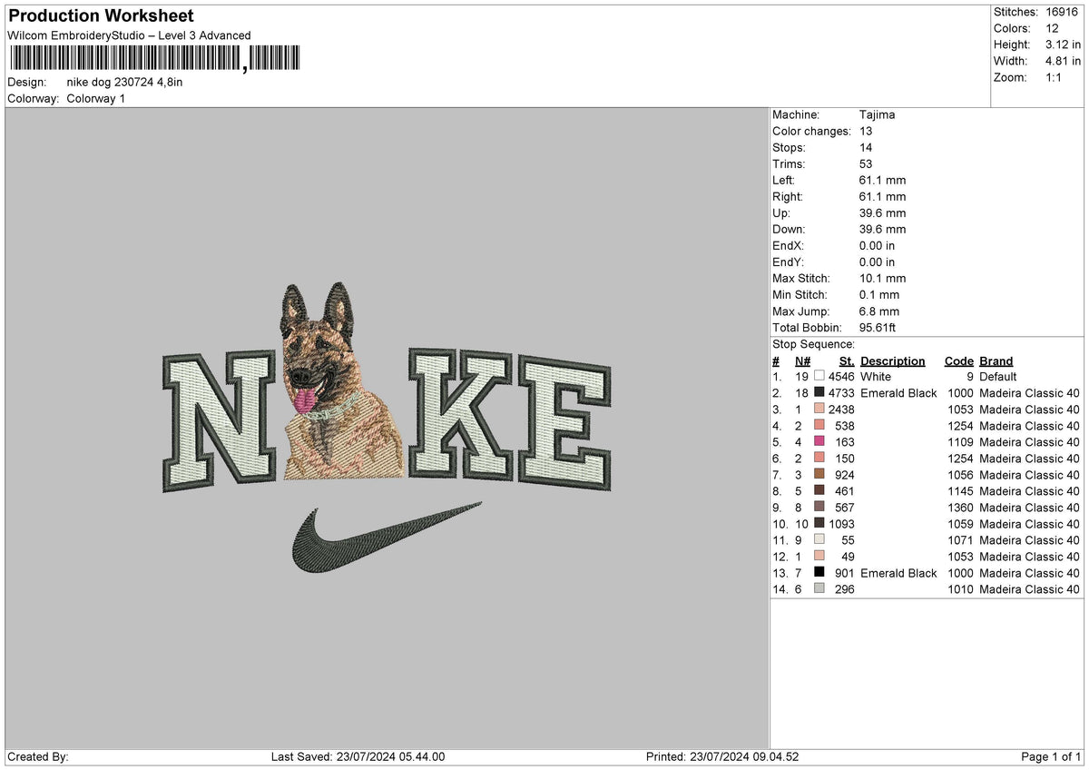 Nikedog 2307 Embroidery File 6 size