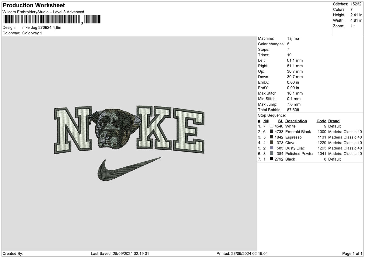 Nike Dog 2709 Embroidery File 6 sizes
