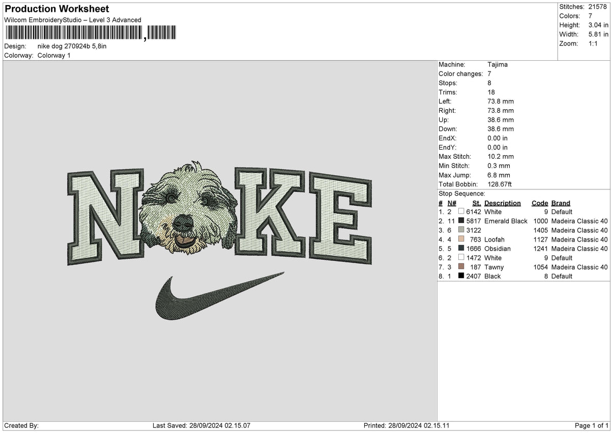Nike Dog 2709b Embroidery File 6 sizes