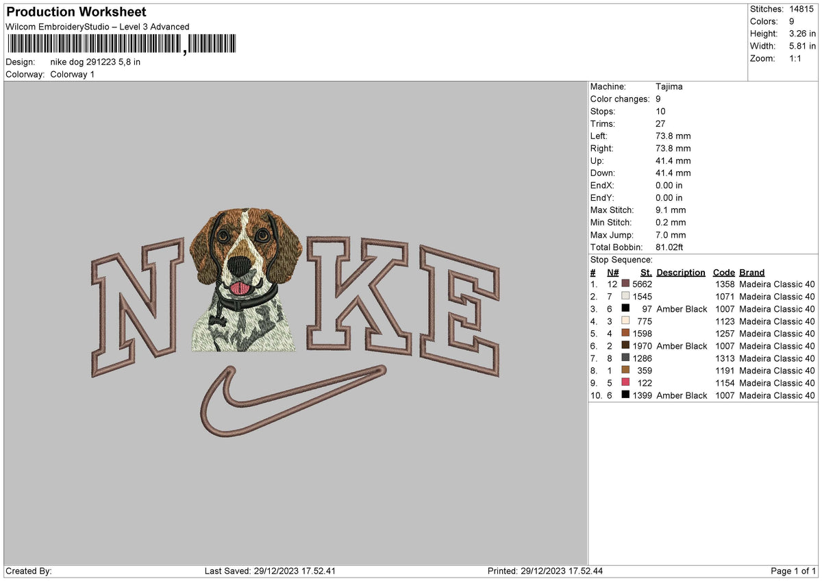 Nike Dog 2912 Embroidery File 6 sizes