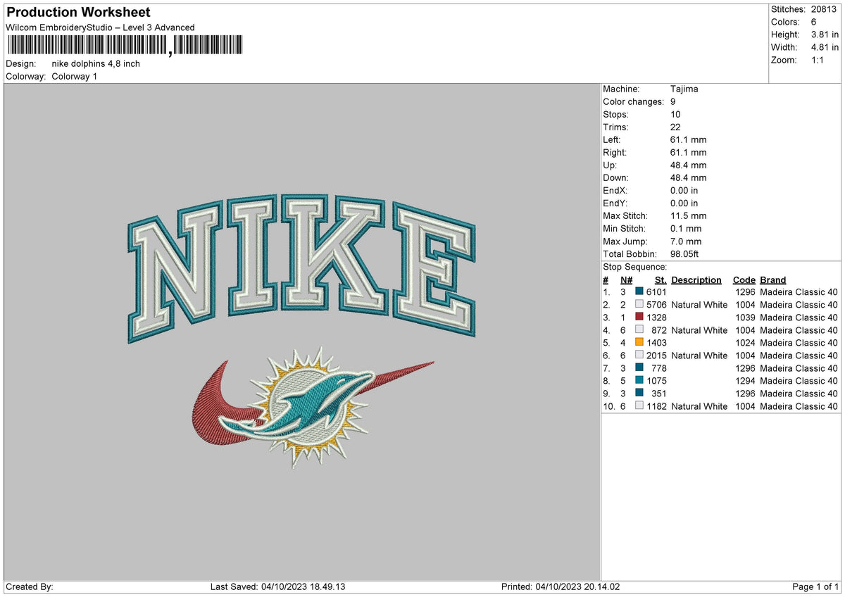 Nike Dolphin Embroidery File 6 sizes