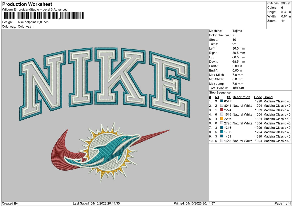 Nike Dolphin Embroidery File 6 sizes