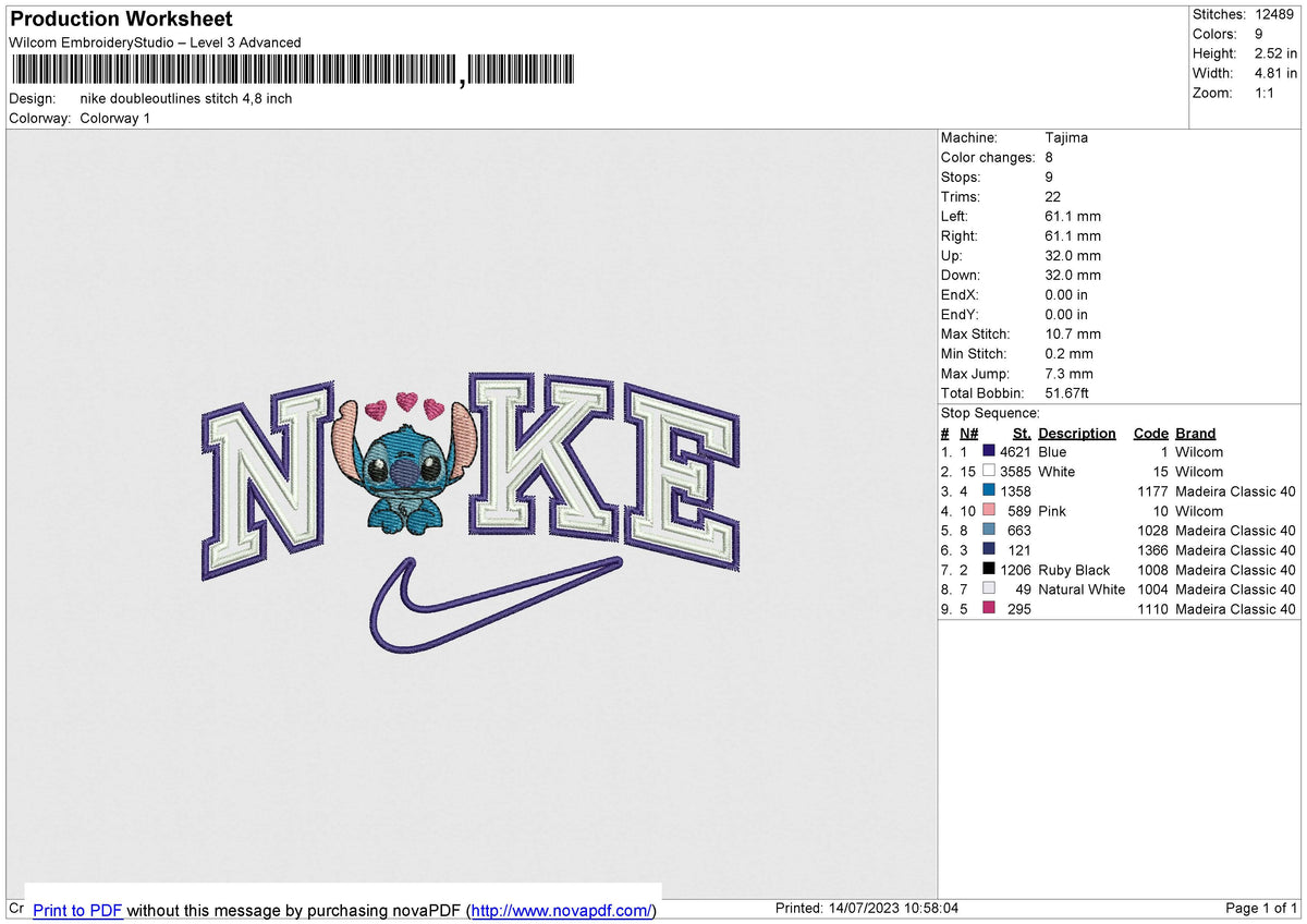 Nike Doubleoutlines Stitch  Embroidery File 6 size