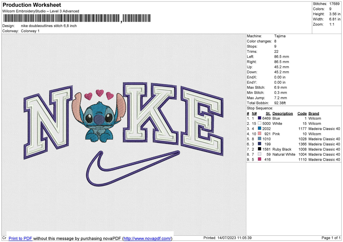 Nike Doubleoutlines Stitch  Embroidery File 6 size