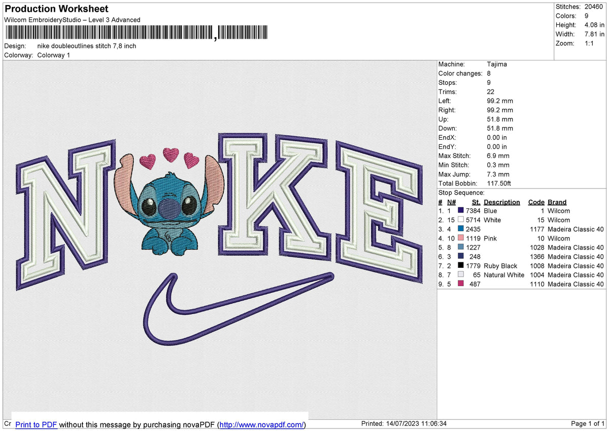 Nike Doubleoutlines Stitch  Embroidery File 6 size